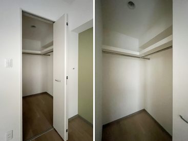 2面に収納が付いたクローゼット。