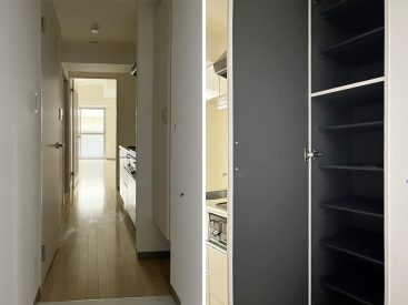 玄関。シューズボックスがひとつ。