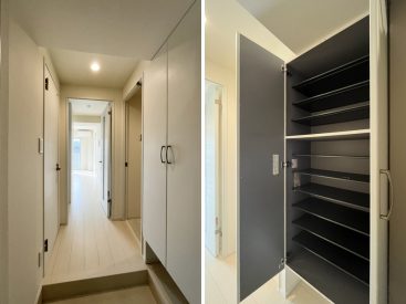 玄関にはたっぷり収納できるシューズボックスが。