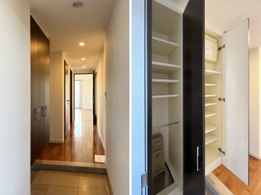 広い玄関にはシューズボックスがひとつ。