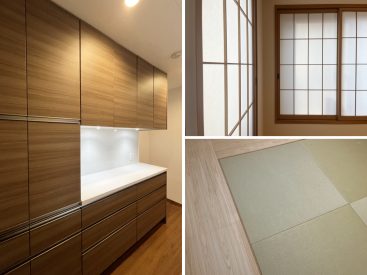 キッチンの造り付け棚。和室の要素が愛らしい。