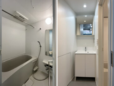 浴室乾燥の付いたお風呂。洗面台は浴室の横に。