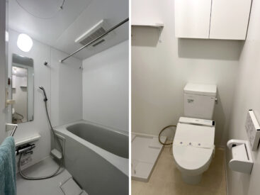 浴室乾燥の付いたお風呂。トイレはオープンなつくり。