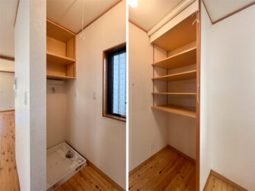 キッチン横に洗濯機置き場と買い置きに便利なパントリー。