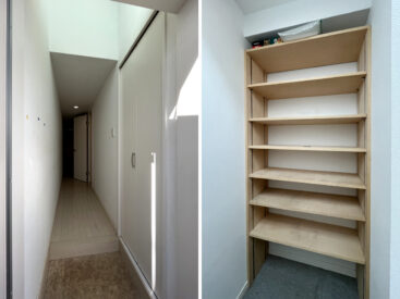 上から日差しの入る玄関。使い勝手のいい収納も。