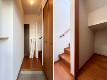 玄関にも大小の収納。大きい方は寝られちゃうくらいのサイズ感。