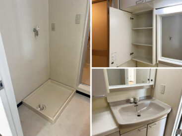 洗面室には洗濯機置き場も。