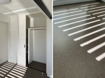 クローゼットは4帖に。床は暗めの色をしています。