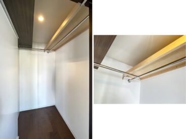 奥行きのあるウォークインクローゼット。棚の上にも収納できます。