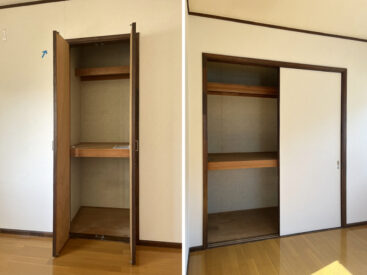 左は5.25帖、右は6帖の押入れタイプの収納。