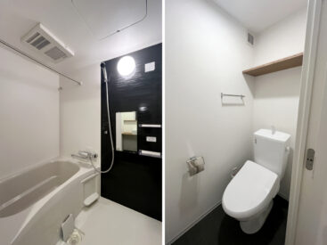 乾燥機のある浴室。トイレは温水便座です。