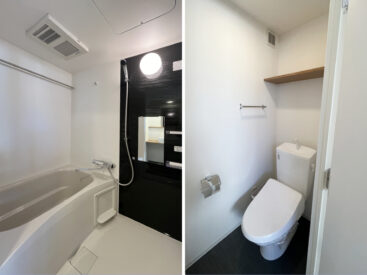 乾燥機のついた浴室。トイレは温水便座です。