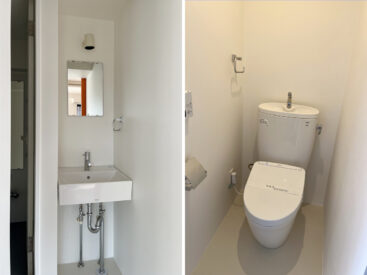 コンパクトな洗面。トイレは玄関横に。
