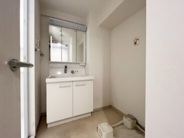 洗面台と洗濯機を置くだけのすっきりとした脱衣所。