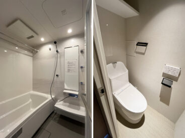 ゆったり過ごせる浴室。トイレは玄関前に。