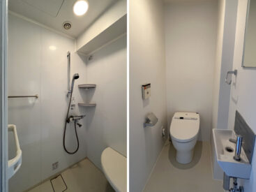 浴室はシャワーのみ。トイレは広く中に洗面があります。