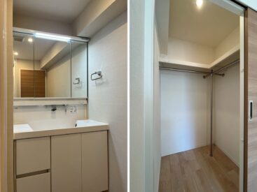 洗面台とウォークインクローゼット。