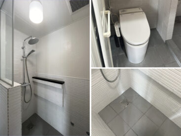 タイルと石でつくられた水まわりです。