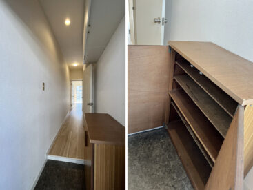 玄関にはひとり分にちょうどいい靴箱がひとつ。